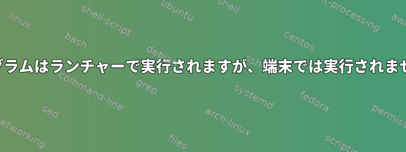 プログラムはランチャーで実行されますが、端末では実行されません。