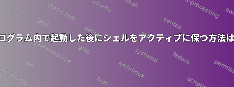 プログラム内で起動した後にシェルをアクティブに保つ方法は？