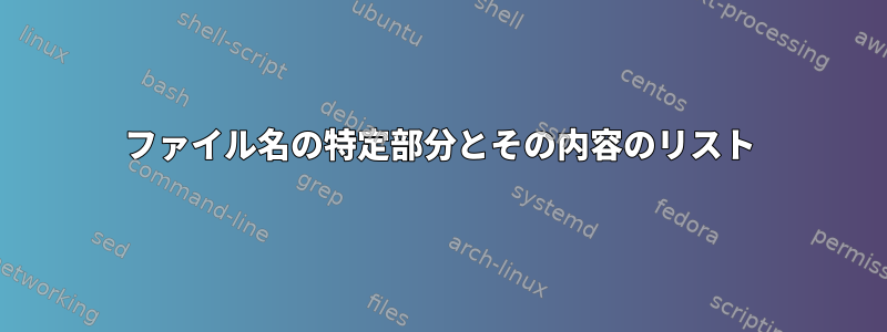 ファイル名の特定部分とその内容のリスト