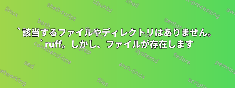 `該当するファイルやディレクトリはありません。 `ruff。しかし、ファイルが存在します