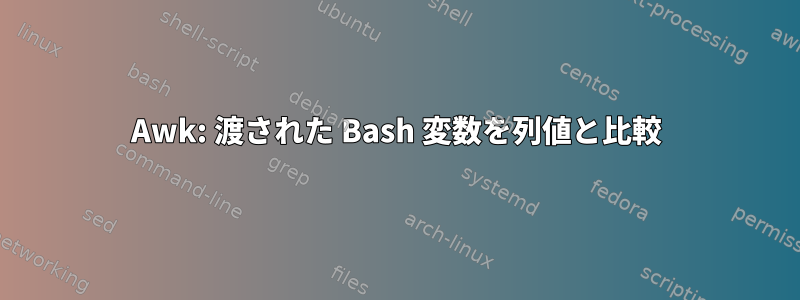 Awk: 渡された Bash 変数を列値と比較