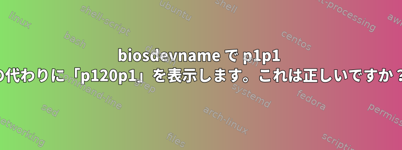 biosdevname で p1p1 の代わりに「p120p1」を表示します。これは正しいですか？