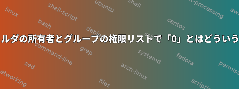 ファイル/フォルダの所有者とグループの権限リストで「0」とはどういう意味ですか？