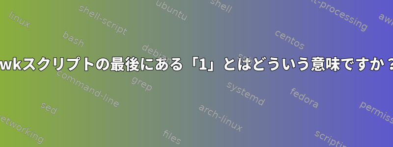 awkスクリプトの最後にある「1」とはどういう意味ですか？