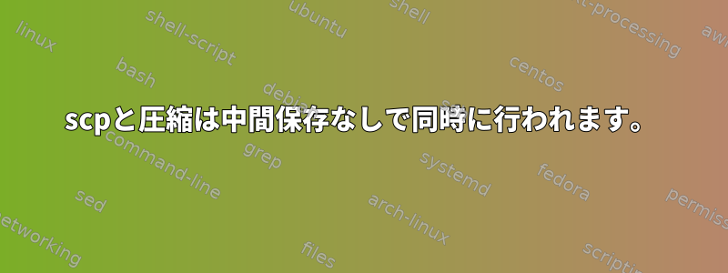 scpと圧縮は中間保存なしで同時に行われます。