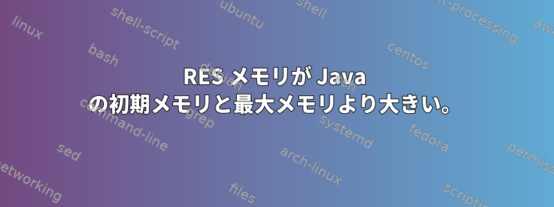 RES メモリが Java の初期メモリと最大メモリより大きい。