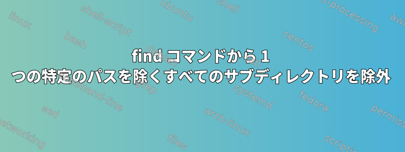 find コマンドから 1 つの特定のパスを除くすべてのサブディレクトリを除外