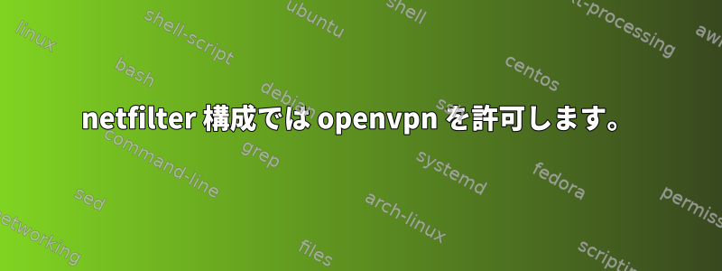 netfilter 構成では openvpn を許可します。