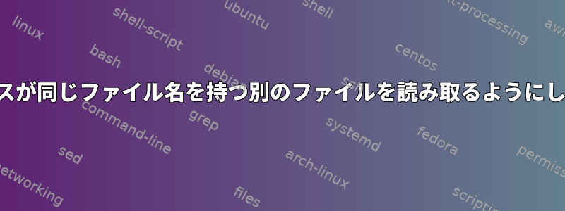 プロセスが同じファイル名を持つ別のファイルを読み取るようにします。