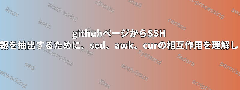 githubページからSSH URL情報を抽出するために、sed、awk、curの相互作用を理解します。