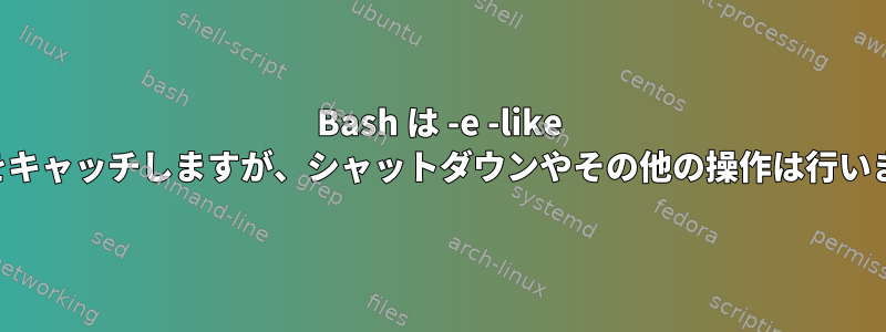 Bash は -e -like エラーをキャッチしますが、シャットダウンやその他の操作は行いません。