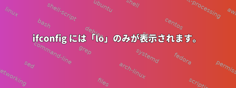 ifconfig には「lo」のみが表示されます。