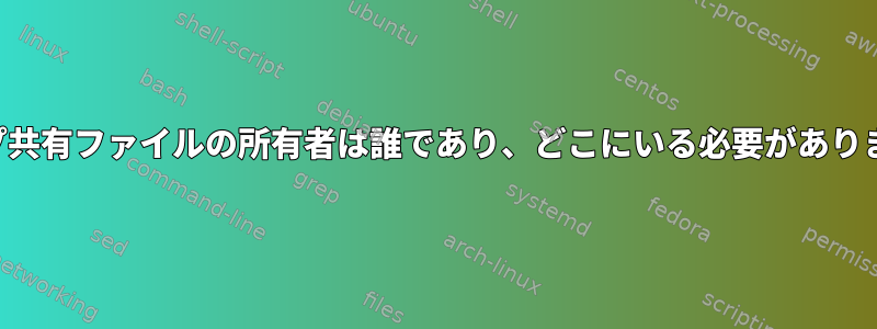 グループ共有ファイルの所有者は誰であり、どこにいる必要がありますか？