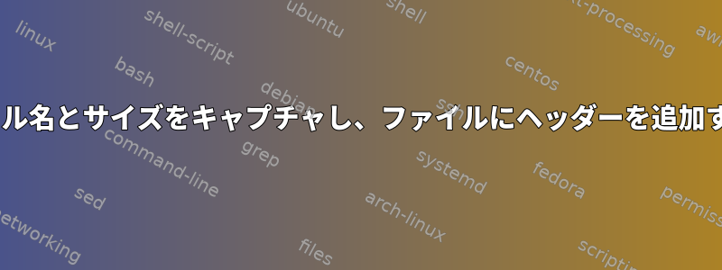 csvファイルのファイル名とサイズをキャプチャし、ファイルにヘッダーを追加するシェルスクリプト