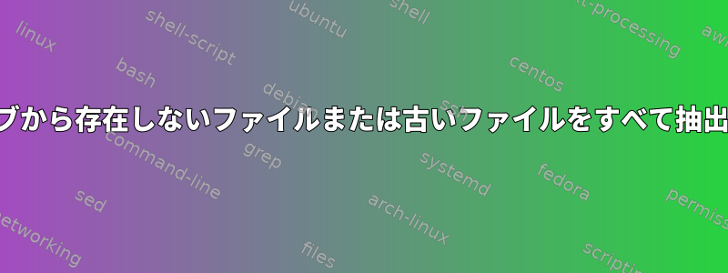 アーカイブから存在しないファイルまたは古いファイルをすべて抽出します。