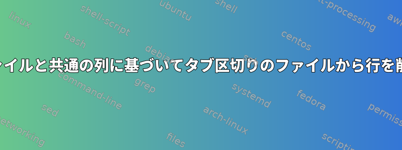 他のファイルと共通の列に基づいてタブ区切りのファイルから行を削除する