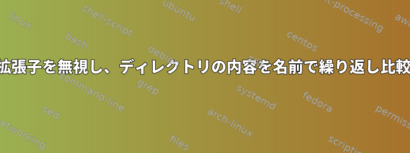 ファイル拡張子を無視し、ディレクトリの内容を名前で繰り返し比較します。