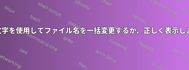 特殊文字を使用してファイル名を一括変更するか、正しく表示します。