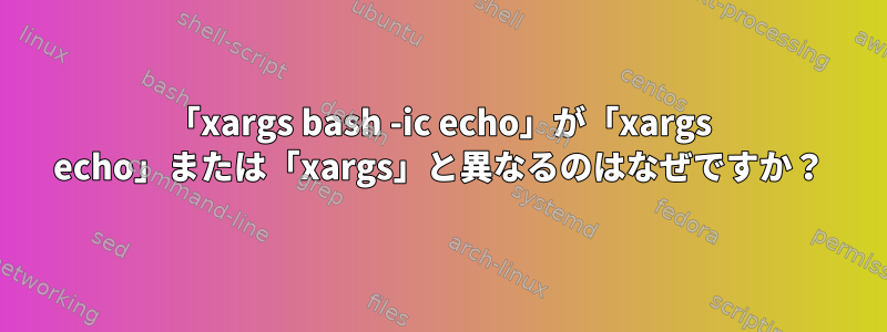 「xargs bash -ic echo」が「xargs echo」または「xargs」と異なるのはなぜですか？