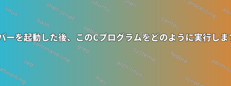 Xサーバーを起動した後、このCプログラムをどのように実行しますか？