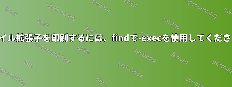 ファイル拡張子を印刷するには、findで-execを使用してください。