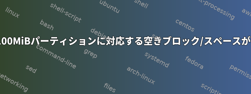 1KiBブロックサイズの100MiBパーティションに対応する空きブロック/スペースがないのはなぜですか？