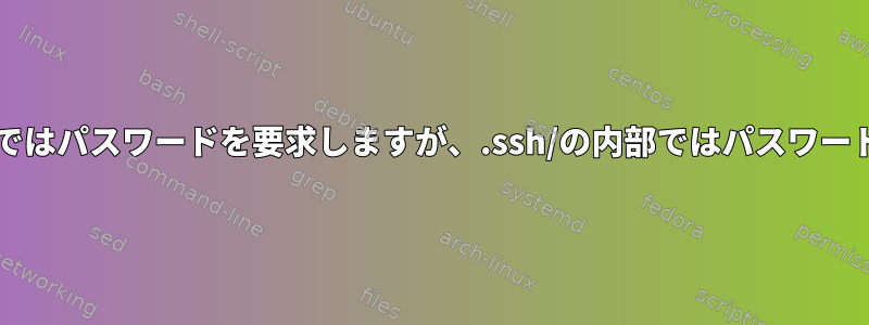 SSHは.ssh/の外部ではパスワードを要求しますが、.ssh/の内部ではパスワードを要求しません。