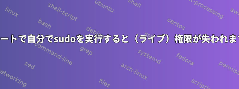 ルートで自分でsudoを実行すると（ライブ）権限が失われます