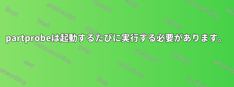 partprobeは起動するたびに実行する必要があります。