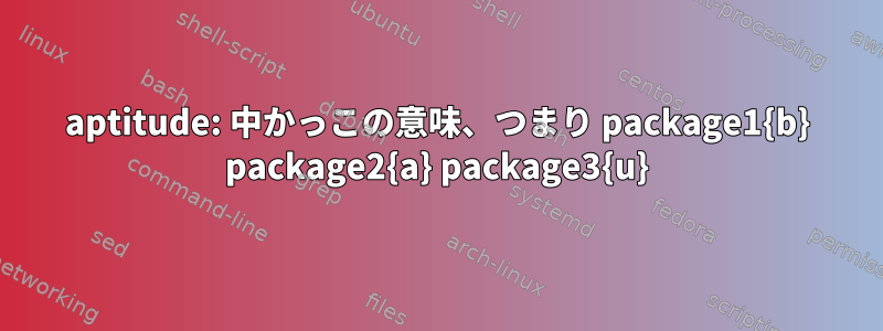 aptitude: 中かっこの意味、つまり package1{b} package2{a} package3{u}