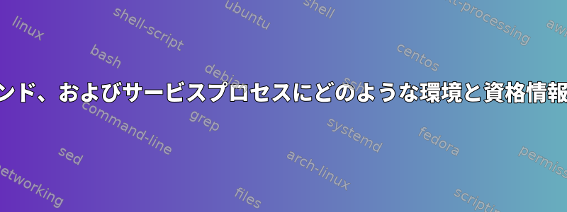 起動、バックグラウンド、およびサービスプロセスにどのような環境と資格情報が使用されますか？