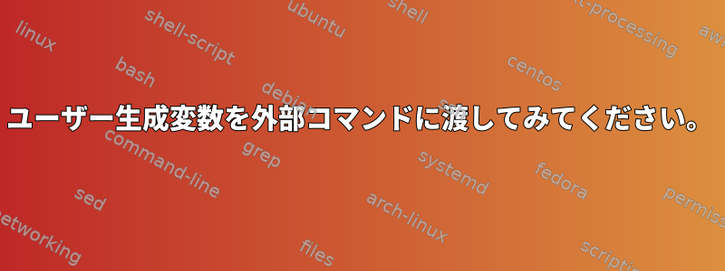 ユーザー生成変数を外部コマンドに渡してみてください。