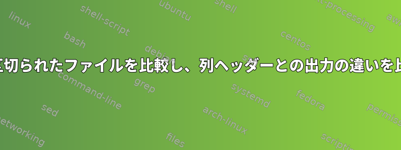 2つのタブで区切られたファイルを比較し、列ヘッダーとの出力の違いを比較します。