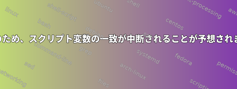 空白のため、スクリプト変数の一致が中断されることが予想されます。