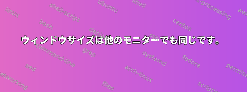 ウィンドウサイズは他のモニターでも同じです。