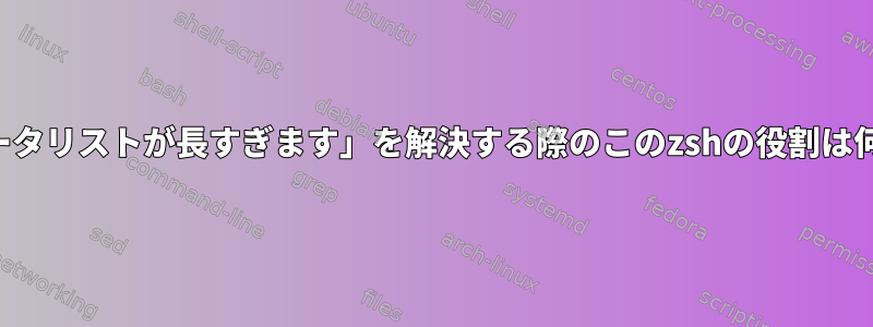 「パラメータリストが長すぎます」を解決する際のこのzshの役割は何ですか？