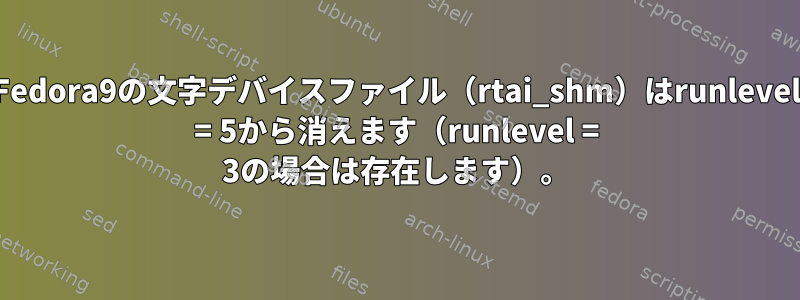 Fedora9の文字デバイスファイル（rtai_shm）はrunlevel = 5から消えます（runlevel = 3の場合は存在します）。