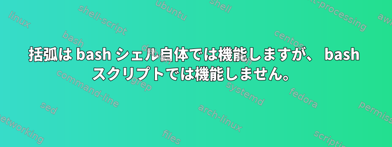 括弧は bash シェル自体では機能しますが、 bash スクリプトでは機能しません。