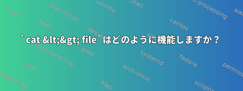 `cat &lt;&gt; file`はどのように機能しますか？