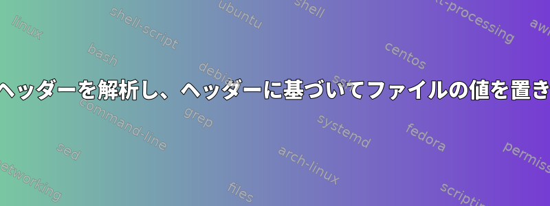 ファイルのヘッダーを解析し、ヘッダーに基づいてファイルの値を置き換えます。