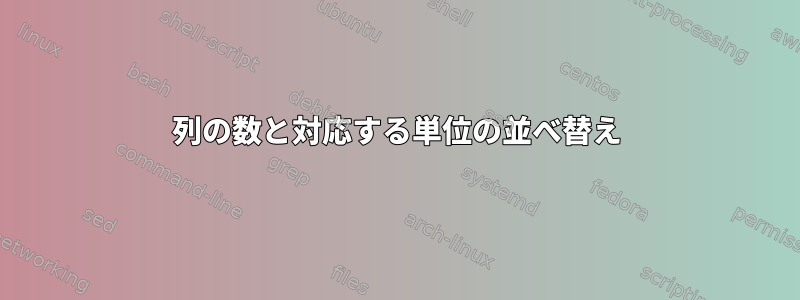 列の数と対応する単位の並べ替え