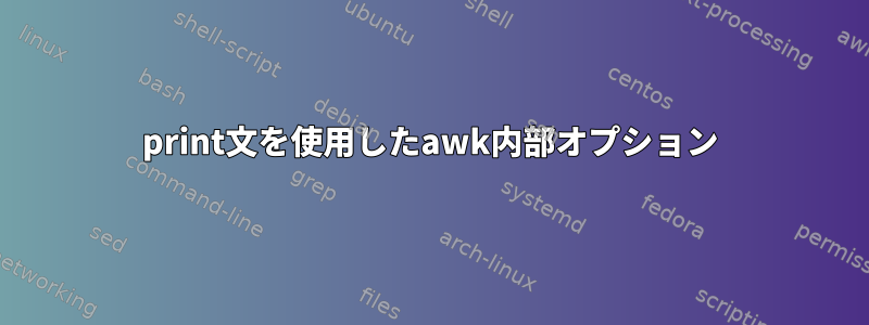 print文を使用したawk内部オプション