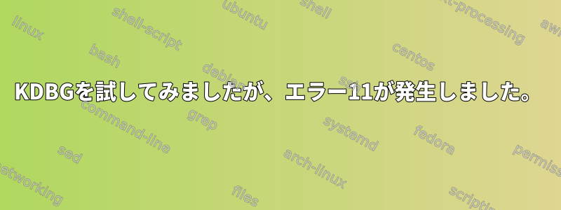 KDBGを試してみましたが、エラー11が発生しました。