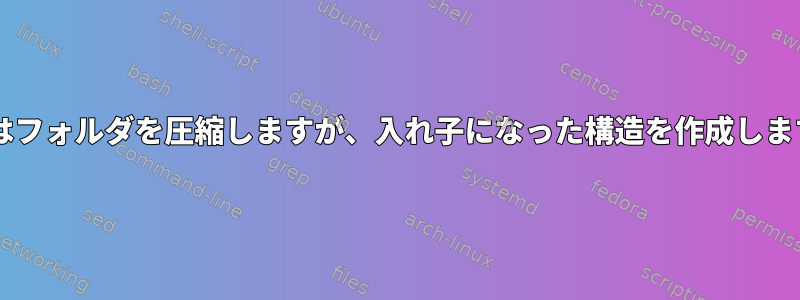 tarはフォルダを圧縮しますが、入れ子になった構造を作成します。