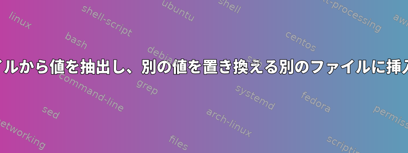 あるファイルから値を抽出し、別の値を置き換える別のファイルに挿入します。