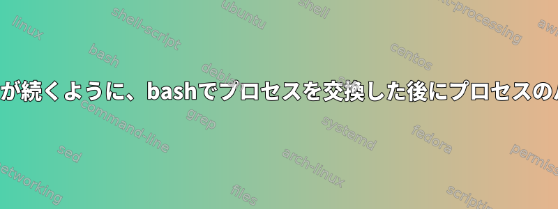 スクリプトが終了した後もプロセスが続くように、bashでプロセスを交換した後にプロセスのパイプをどのように設定しますか？