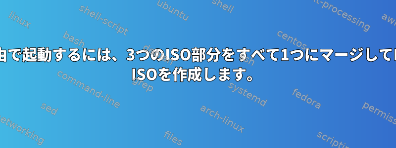 USB経由で起動するには、3つのISO部分をすべて1つにマージしてDebian ISOを作成します。