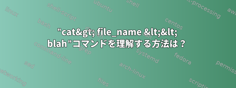 "cat&gt; file_name &lt;&lt; blah"コマンドを理解する方法は？