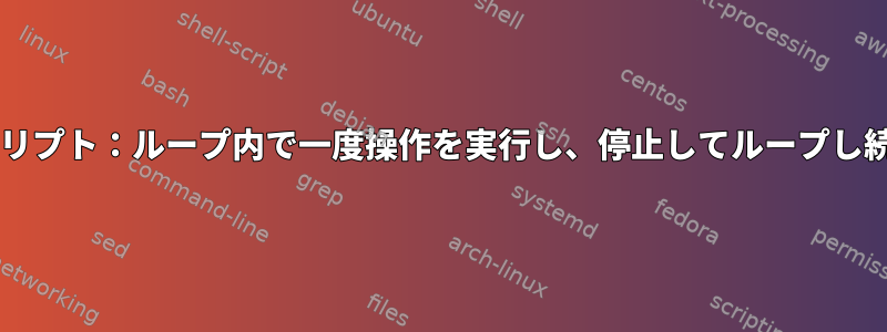 Bashスクリプト：ループ内で一度操作を実行し、停止してループし続けます。