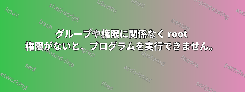 グループや権限に関係なく root 権限がないと、プログラムを実行できません。